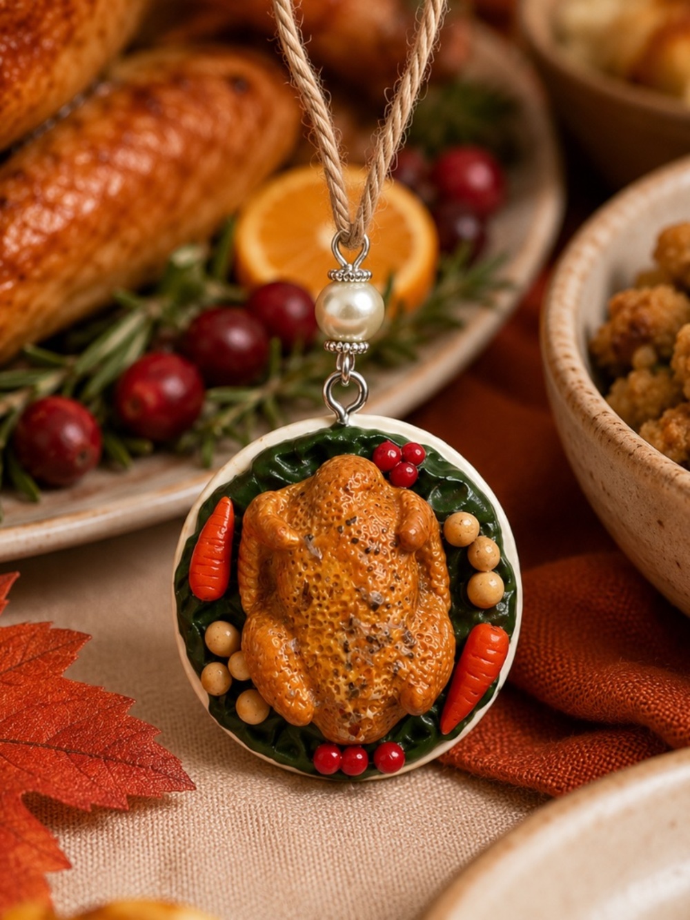 Thanksgiving Turkey Platter Ornament | Handmade Holiday Turkey Dinner Ornament